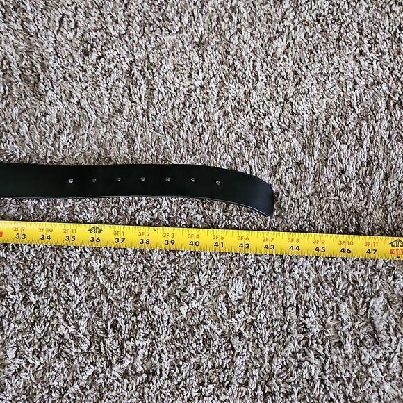 Vintage Black Leather Belt With Bejeweled Belt Buckle - Picture 4 of 5